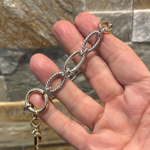 Gold Heart Designer Lock & Key Charm on a gold/silver chunky bracelet - Picture 4 of 5